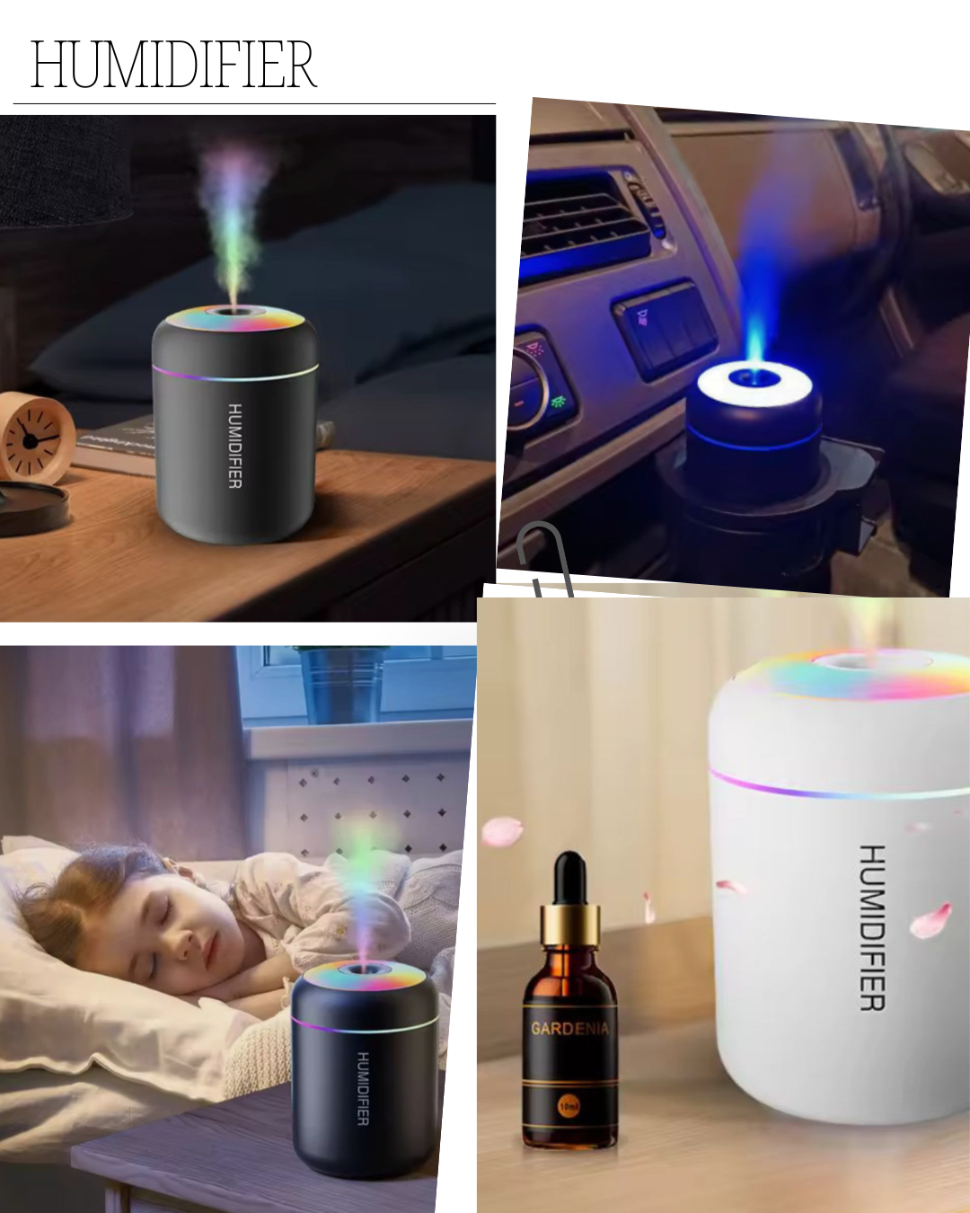 Mini USB Air Humidifier & LED Aroma Diffuser – For Home, Car & Bedroom